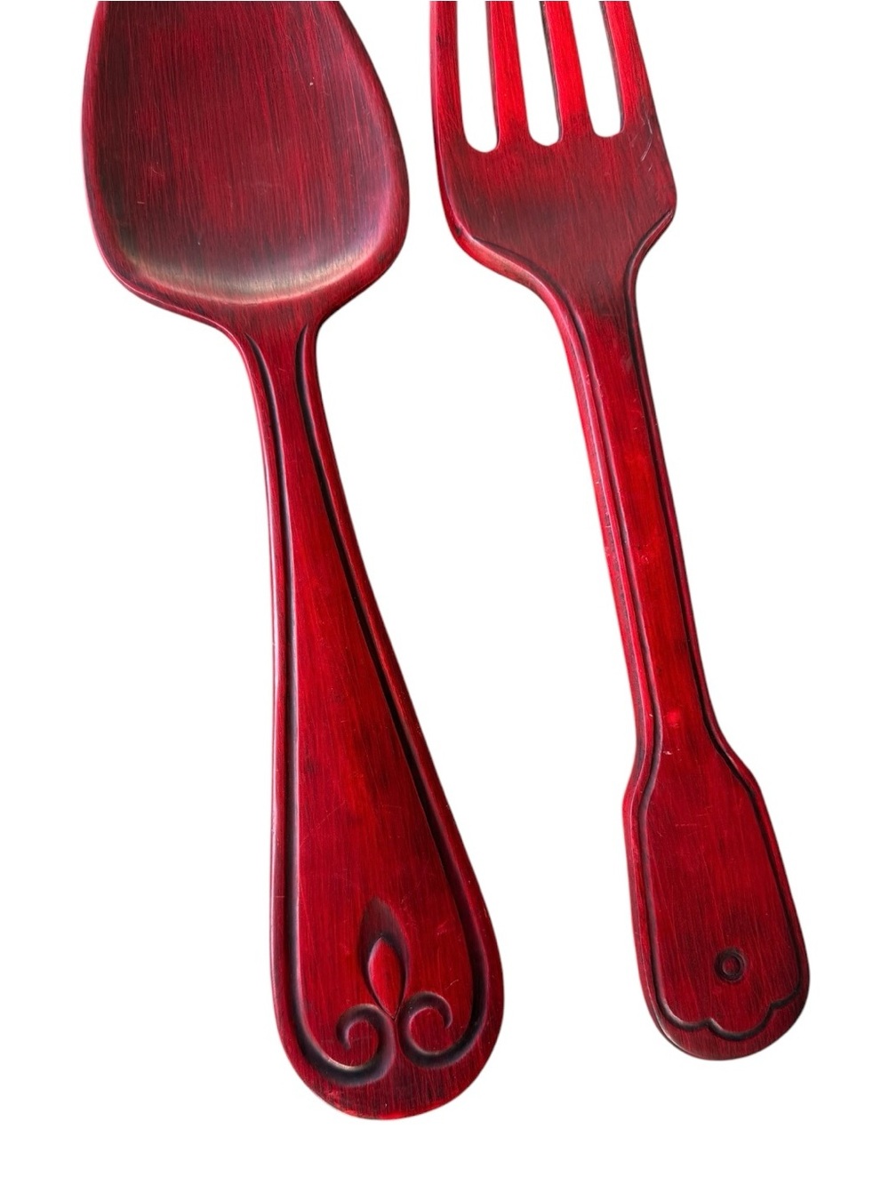 Large Red Wooden Spoon & Fork Wall Decor - Kitchen Accent - Picture 8 of 8